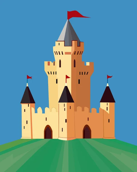 Illustration Vectorielle Couleur Représentant Vieux Château Sur Une Colline Pour — Image vectorielle