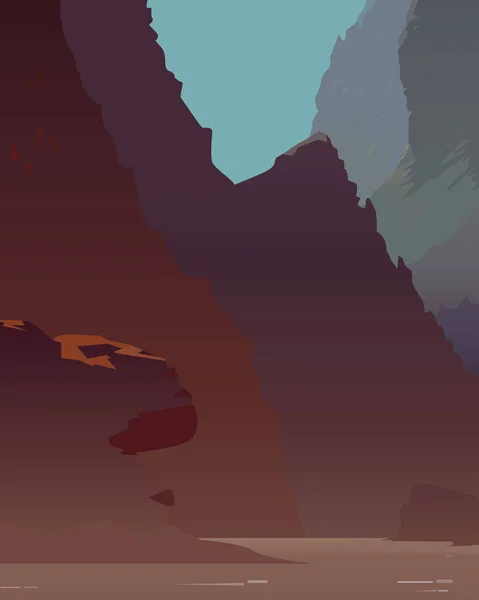 Kolorowy Wektor Ilustracja Przedstawiająca Górski Krajobraz Pobliżu Morza Projektowania Widoków — Wektor stockowy