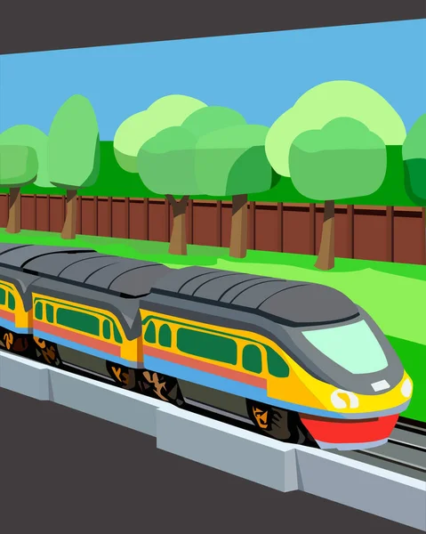 高速列車のイメージと風景のカラーベクターイラスト 旅行スタイルのバナーやシーンのデザイン — ストックベクタ