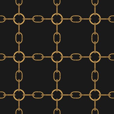 Kusursuz vektör deseni. Modern stil dokusu. İç dekorasyon için altın zincirlerin geometrik doğrusal süslemesi ve kumaş, duvar kağıdı, ambalaj ve duvarlardaki baskılar