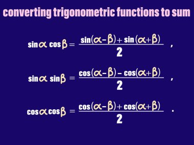 Trigonometrik fonksiyonları dönüştürmek için, eğitim posterleri, karatahtalar, kitaplar ve sınıf tasarımı üzerindeki baskılar için matematik formüllerini betimleyen illüName