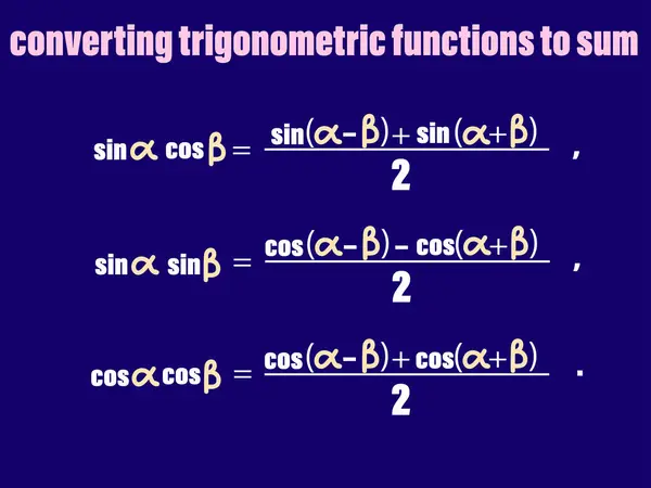 stock vector illustration depicting math formulas for converting trigonometric functions, for prints on educational posters, blackboards, books and classroom design