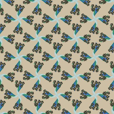 Bej bir zemin üzerinde soyut mavi çiçeklerle kusursuz desen kumaşlar, duvar kağıtları, ambalajlar, kapaklar üzerinde parmak izlerinizi tasarlamak için