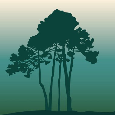 Doğanın arka planında ağacın vektör silueti.