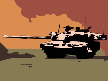 Tank Silueti ile Savaş Konsepti. Vektör Illustration EPS10