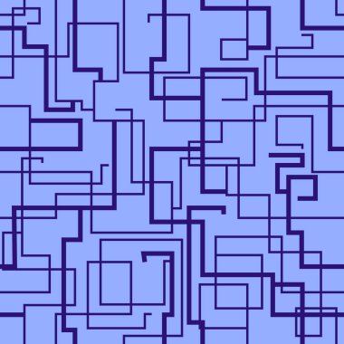 Mavi tonlarda düz çizgilerin soyut dikişsiz geometrik deseni, kumaşlar, ambalajlar, kapaklar ve soyut tekno tarzdaki iç tasarım ve sahneler üzerindeki baskılar için vektör çizimi