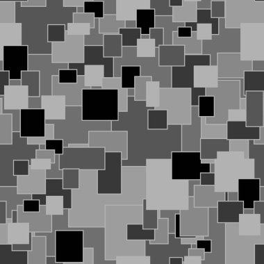 Gri bir arka planda, farklı tonlarda, gri karelerin kusursuz deseni. Soyut biçimdeki baskıların tasarımı için vektör illüstrasyonu