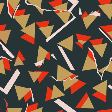 Kırmızı, sarı ve beyaz şekilli kusursuz soyut vektör deseni. Vektör çizimi. 10. Eps. Geometrik soyut bir şekilde baskılar ve sahneler tasarlamak için