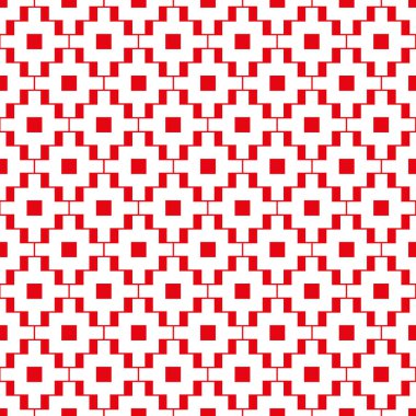 vektörsüz geometrik desen, kare ve dikdörtgen şekillerin arka plan modelini kırmızı ve beyaz renklerle tekrarlıyor. Kumaşlara, kapaklara, duvarlara parmak izi tasarlamak için.