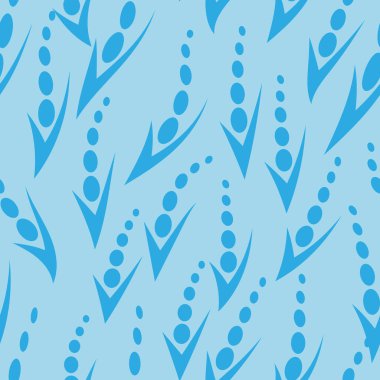 Açık mavi bir arkaplanda mavi şekillendirilmiş akıcı oklarla kusursuz desen. Bir akışı anımsatan mavi tonlarda akan soyut bir şablonun vektör çizimi
