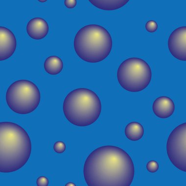 Mavi arka planda farklı boyutlarda altın baloncukları olan kusursuz desen, tasarımlarınız için vektör illüstrasyonuName