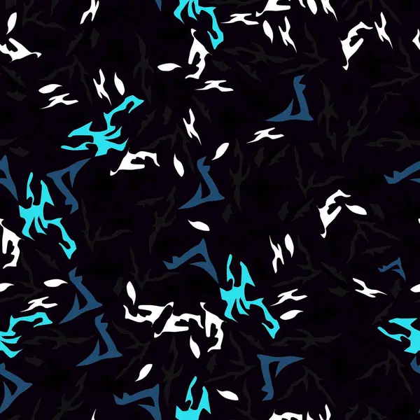 Koyu bir arka planda mavi ve beyaz tonlarda küçük soyut figürlere sahip kusursuz desenler, kamuflajı andırıyor. Soyut model ve arkaplan tasarımları için vektör illüstrasyonuName