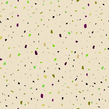 Açık bej arka planda küçük renkli konfeti ile kusursuz desen. İç dekorasyon, sahne ve manzara için arka plan. Neşeli arkaplan.