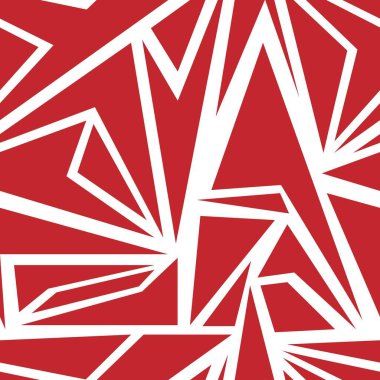 Üçgenli kusursuz geometrik desen ve keskin köşeli diğer şekiller. Kırmızı ve beyaz arka plan. Tasarımlarını soyut geometrik tarzda dekore ettiğin için. Tekstil ve iç desenler için