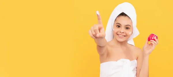 Happy Teen Girl Shower Towel Apply Facial Cream Selective Focus — Stock Photo, Image