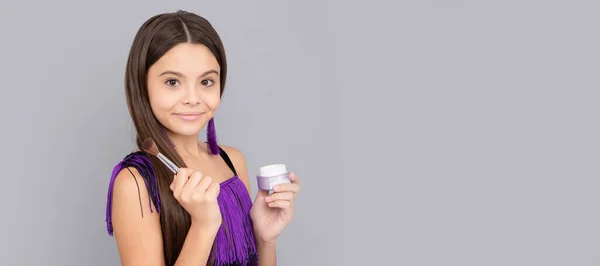 Beleza Tudo Sobre Maquiagem Menina Fundo Cinza Cosméticos Adolescentes Cosméticos — Fotografia de Stock