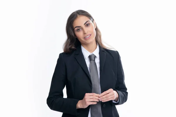 Elegante Junge Geschäftsfrau Auf Weißem Studiohintergrund Porträt Einer Schönen Geschäftsfrau — Stockfoto