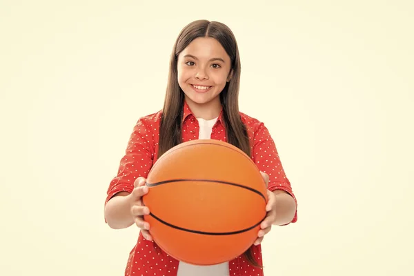 Teen Girl Basketball Ball Isolated White Background Portrait Happy Smiling — 图库照片