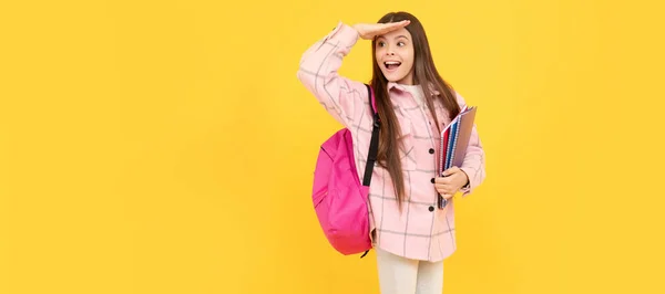 Szczęśliwy Dzieciak Dziewczyna Nosić Różowy Kratkę Koszula Nosić Torbę Szkolną — Zdjęcie stockowe