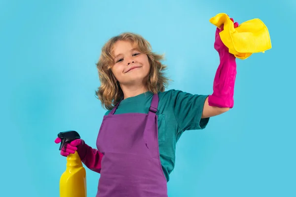 Retrato Limpeza Infantil Crescimento Conceito Desenvolvimento Relações Familiares Limpeza Doméstica — Fotografia de Stock