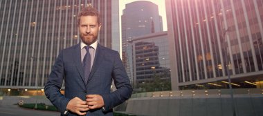 male formal fashion. confident bearded boss. stylish mature businessman in formalwear. Man face portrait, banner with copy space