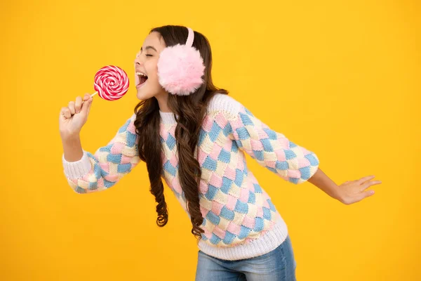 Захоплене Обличчя Хіпстер Підліток Дівчинка Підліток Лизати Lollypop Цукрове Харчування — стокове фото