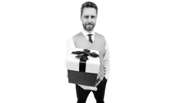 Подарок Женский День Успешный Генеральный Директор Холдинг Giftbox Красивый Мужчина — стоковое фото