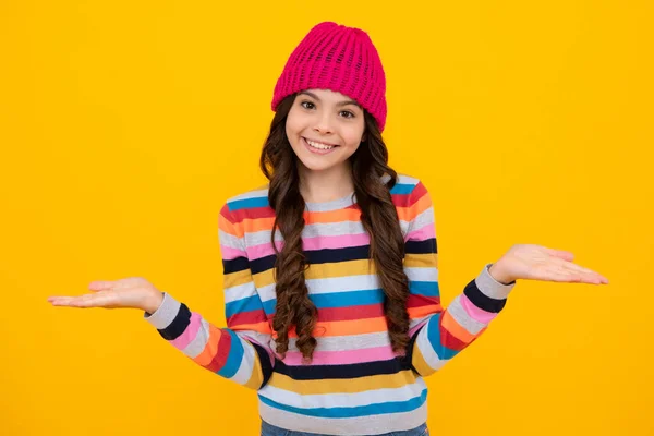 Modern Teenage Girl Year Old Wearing Sweater Knitted Hat Isolated — Foto Stock