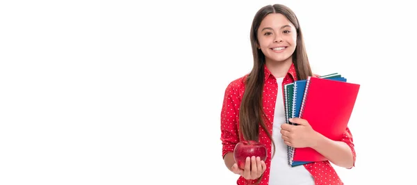 Gelukkig Schoolmeisje Met Copybook Tienermeisje Met Notitieboekje Terug Naar School — Stockfoto