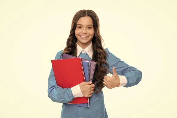 Thumb Happy Teen Girl Notebook Back School Child Ready Study — Fotografia de Stock