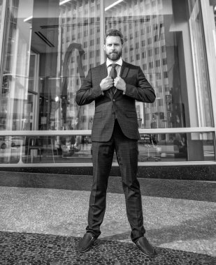 Resmi takım elbiseli başarılı sakallı iş adamı..