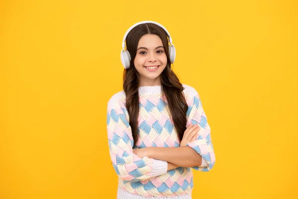 Stylish Teenage Girl Listening Music Headphones Kids Lifestyle Concept Wireless — Fotografia de Stock