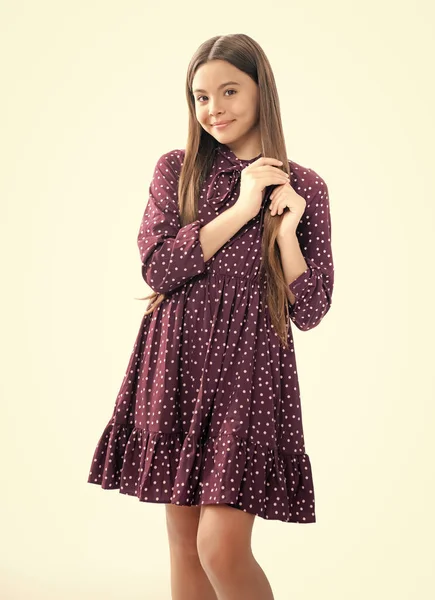 Elegant Teenager Child Girl Fashion Summer Dress Portrait Happy Smiling — 스톡 사진