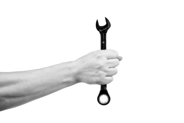 Skiftnyckel Reparation Verktyg Handen Isolerad Vitt Reparation — Stockfoto