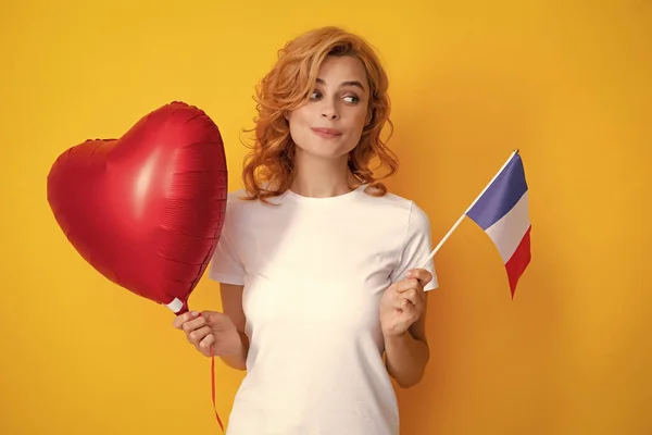 Εκπαίδευση Και Μάθηση Στη Γαλλία Αστεία Γυναίκα Κρατώντας Σημαία Της — Φωτογραφία Αρχείου