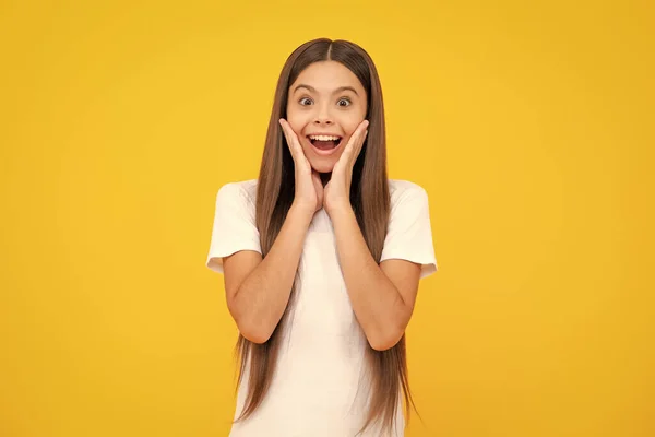 Amazed Surprised Emotions Young Teenager Girl Teenager Child Girl Shocked — Stock Photo, Image