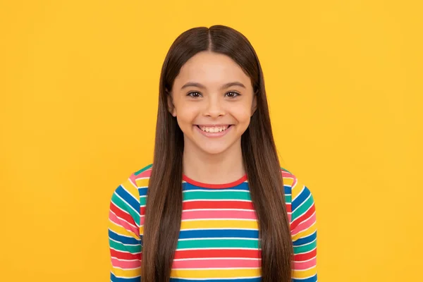 Happy Girl Child Smile Yellow Background Kid — Stockfoto