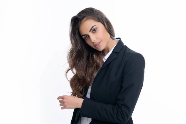 Sexy Sinnliche Businessfrau Porträt Büroangestellte Erfolgsmanagerin Modeunternehmerin Anzug Isoliert Auf — Stockfoto