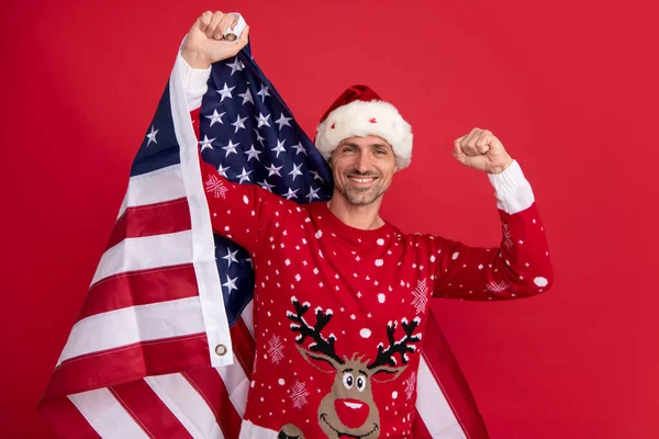 Babbo Natale Tiene Bandiera Americana Natale Negli Stati Uniti Usa — Foto Stock