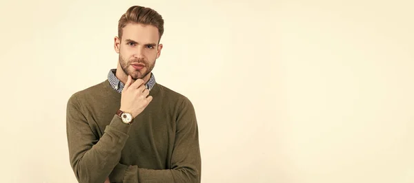 Handsome Man Stylish Hair Wear Wristwatch Isolated White Male Fashion — Zdjęcie stockowe