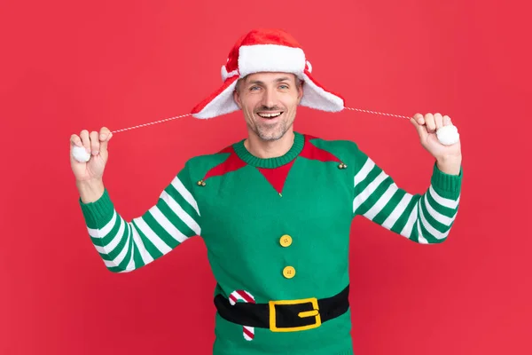 Diviértete Hombre Divertido Feliz Disfrazado Elfo Chico Navidad Sombrero Santa —  Fotos de Stock