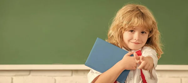 School Pupil Boy Blackboard Banner Copy Space Happy Teen Boy — 图库照片