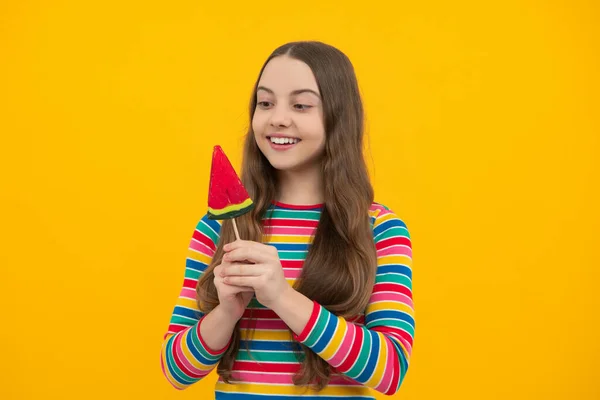 Teenage Girl Lollipop Child Eating Sugar Lollipops Kids Sweets Candy — Stock Fotó