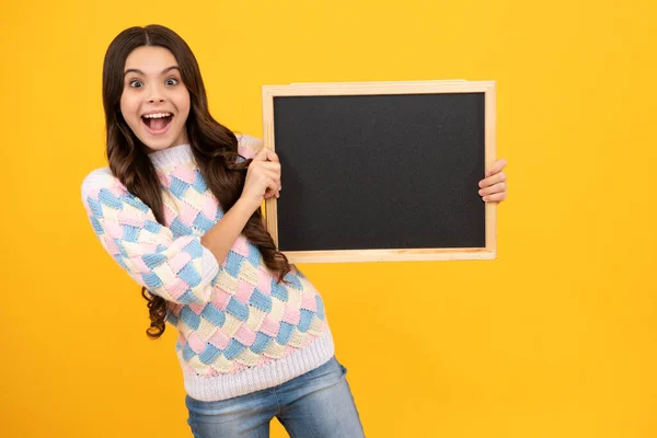 Little Girl Teen Blackboards Teenager School Girl Hold Blackboard Copy — Fotografia de Stock