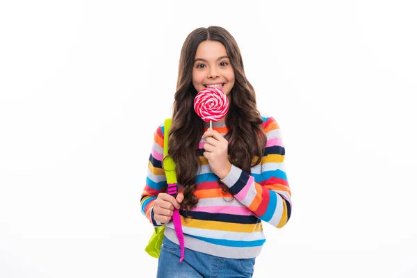 Teenager Girl Caramel Candies Sticks Sweet Sugar Addiction Child Lollipops — стоковое фото