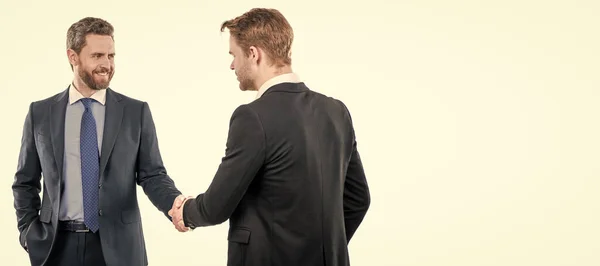 Two Businessmen Colleagues Shaking Hands Successful Business Deal Collaboration Man — Foto de Stock