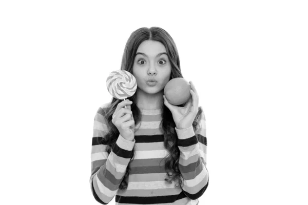 Portrét Zábavy Vtipná Teen Holka Pomerančovým Lízátkem Vitamíny Diety Péče — Stock fotografie