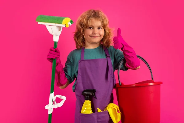 Portret Dziecka Sprzątanie Rozwój Koncepcji Rozwój Relacje Rodzinne Koncepcja Sprzątania — Zdjęcie stockowe