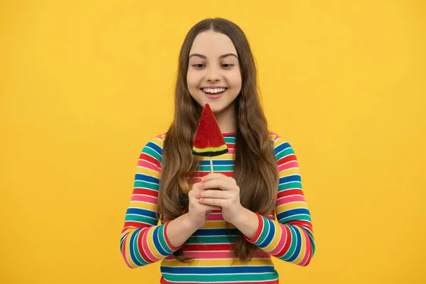 Teenage Girl Candy Lollipop Happy Child Years Old Eating Big — Stok fotoğraf