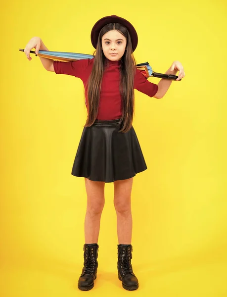 Divatos Őszi Gyerekek Időjárás Gyermek Tinédzser Lány Esernyővel Ősszel Fekete — Stock Fotó